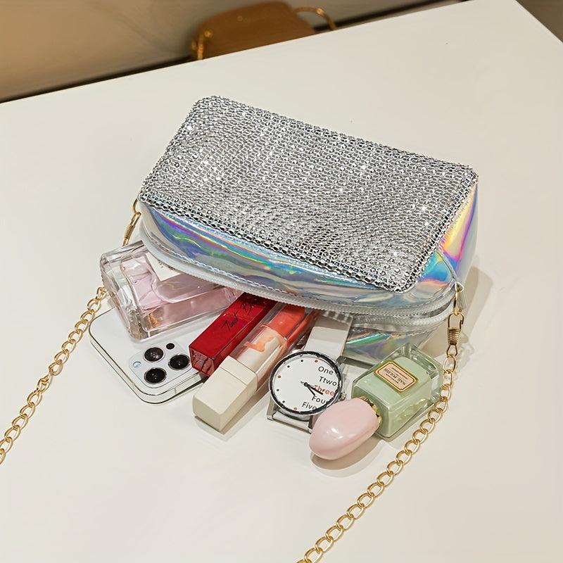 Rhinestone Crossbody Bag Chain Shoulder Bag Glitter Square Bag