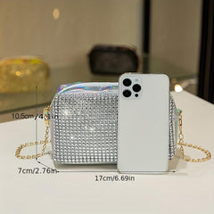Rhinestone Crossbody Bag Chain Shoulder Bag Glitter Square Bag