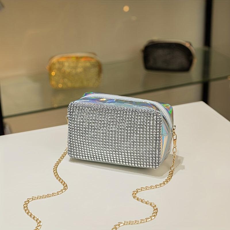 Rhinestone Crossbody Bag Chain Shoulder Bag Glitter Square Bag