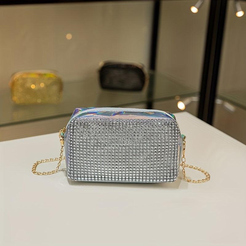 Rhinestone Crossbody Bag Chain Shoulder Bag Glitter Square Bag