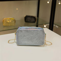 Rhinestone Crossbody Bag Chain Shoulder Bag Glitter Square Bag