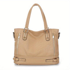 Solid Zipper Shoulder Bag Top Handle Handbag Faux Leather Crossbody