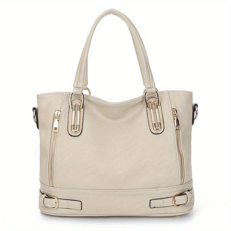 Solid Zipper Shoulder Bag Top Handle Handbag Faux Leather Crossbody
