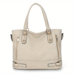 Solid Zipper Shoulder Bag Top Handle Handbag Faux Leather Crossbody
