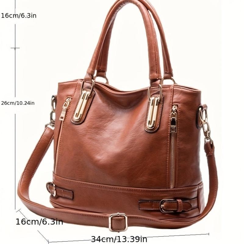 Solid Zipper Shoulder Bag Top Handle Handbag Faux Leather Crossbody
