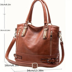 Solid Zipper Shoulder Bag Top Handle Handbag Faux Leather Crossbody