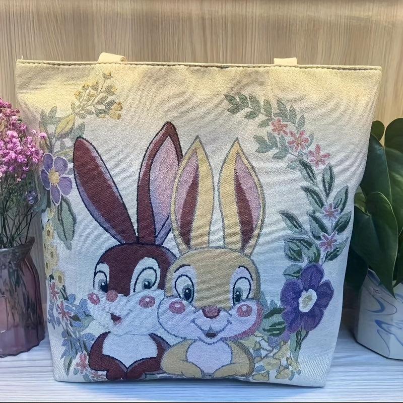 Vintage Bunny Pattern Tote Bag Lightweight Shoulder Bag