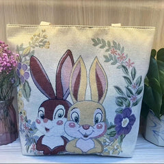 Vintage Bunny Pattern Tote Bag Lightweight Shoulder Bag