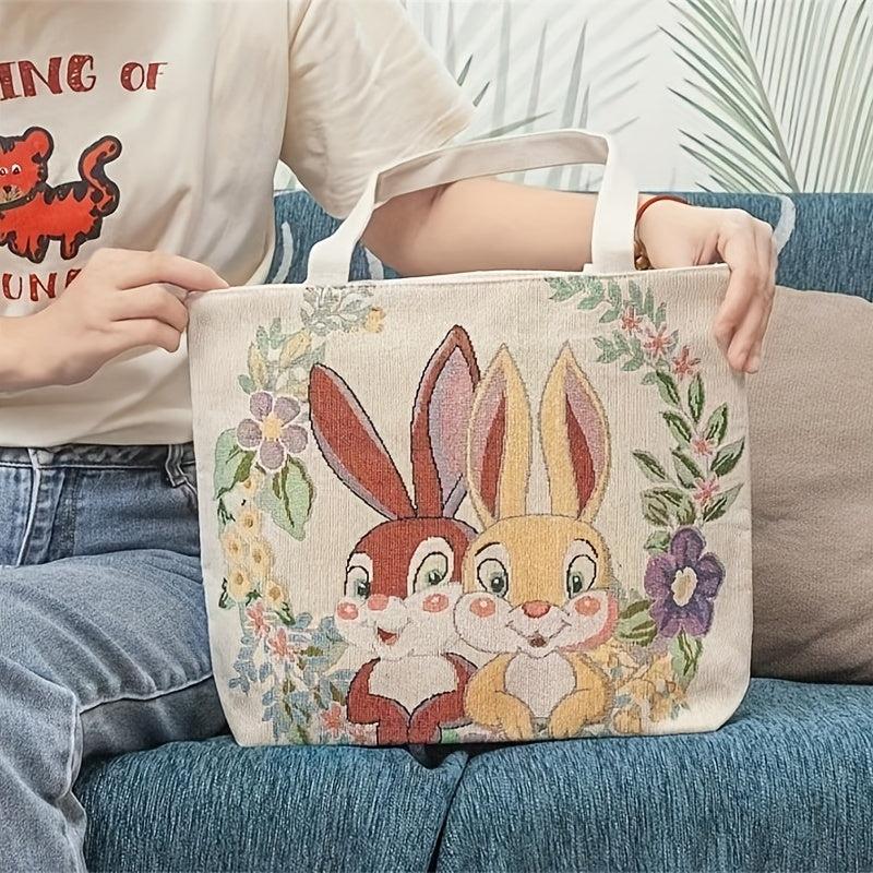 Vintage Bunny Pattern Tote Bag Lightweight Shoulder Bag