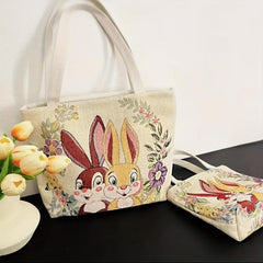 Vintage Bunny Pattern Tote Bag Lightweight Shoulder Bag