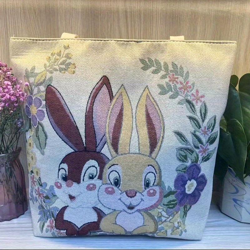 Vintage Bunny Pattern Tote Bag Lightweight Shoulder Bag
