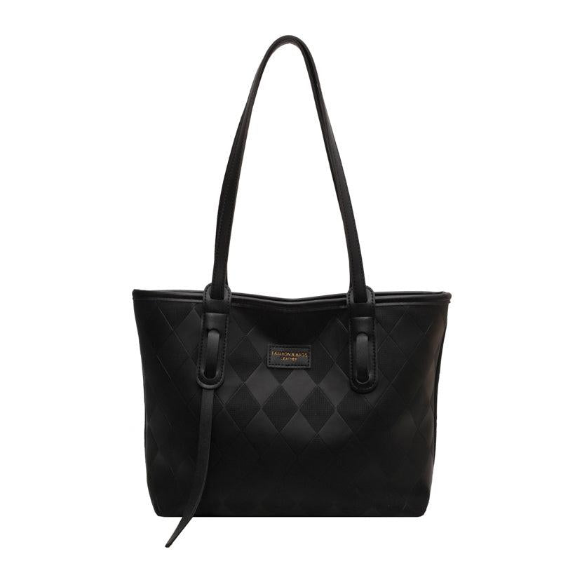 Rhombus Embossed Tote Bag Large Capacity Shoulder Bag PU Leather Handbag
