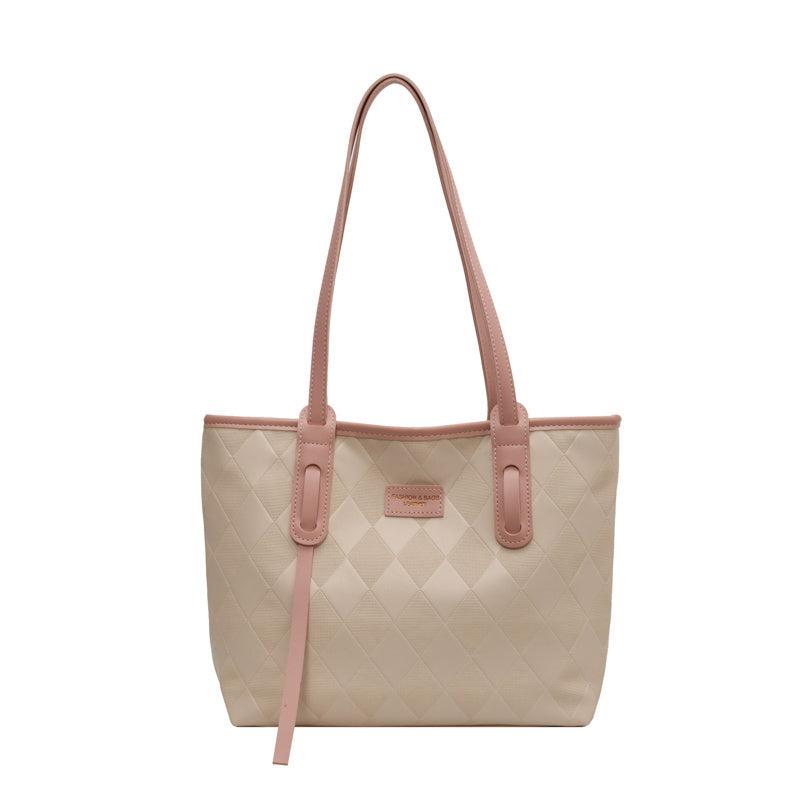 Rhombus Embossed Tote Bag Large Capacity Shoulder Bag PU Leather Handbag