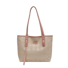 Rhombus Embossed Tote Bag Large Capacity Shoulder Bag PU Leather Handbag