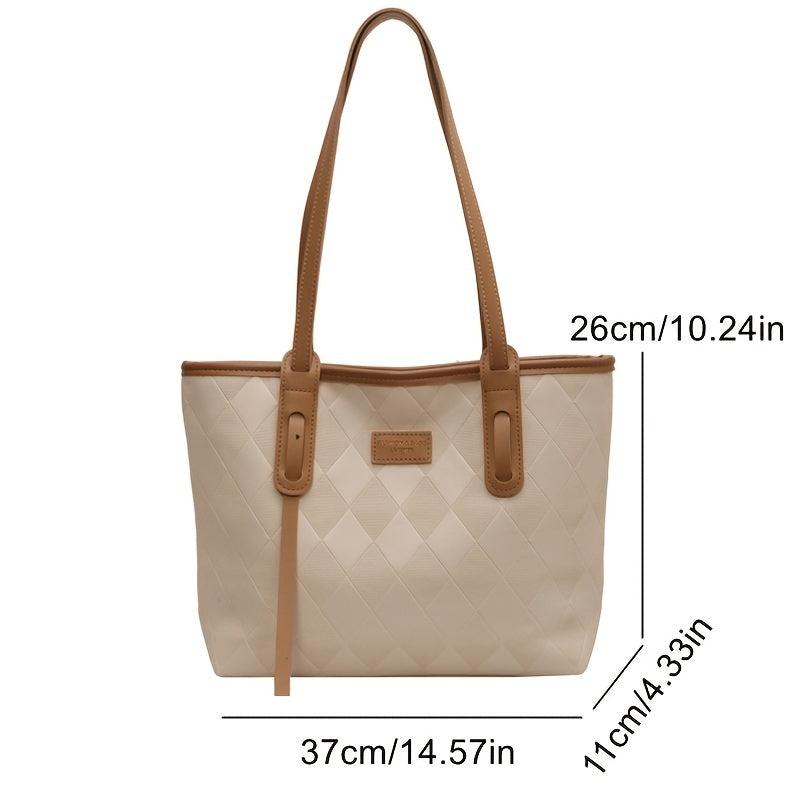 Rhombus Embossed Tote Bag Large Capacity Shoulder Bag PU Leather Handbag