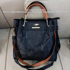 Metal Top Handle Crossbody Bag PU Leather Textured Satchel Bag