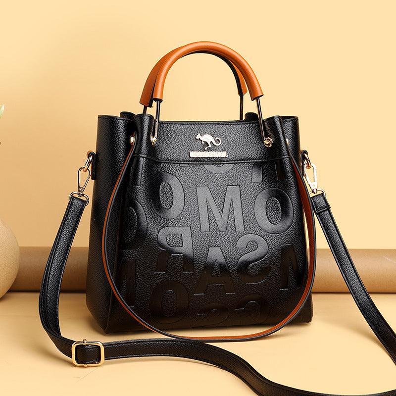 Metal Top Handle Crossbody Bag PU Leather Textured Satchel Bag