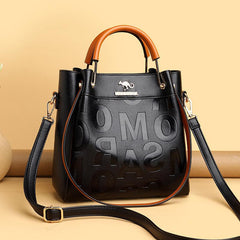 Metal Top Handle Crossbody Bag PU Leather Textured Satchel Bag