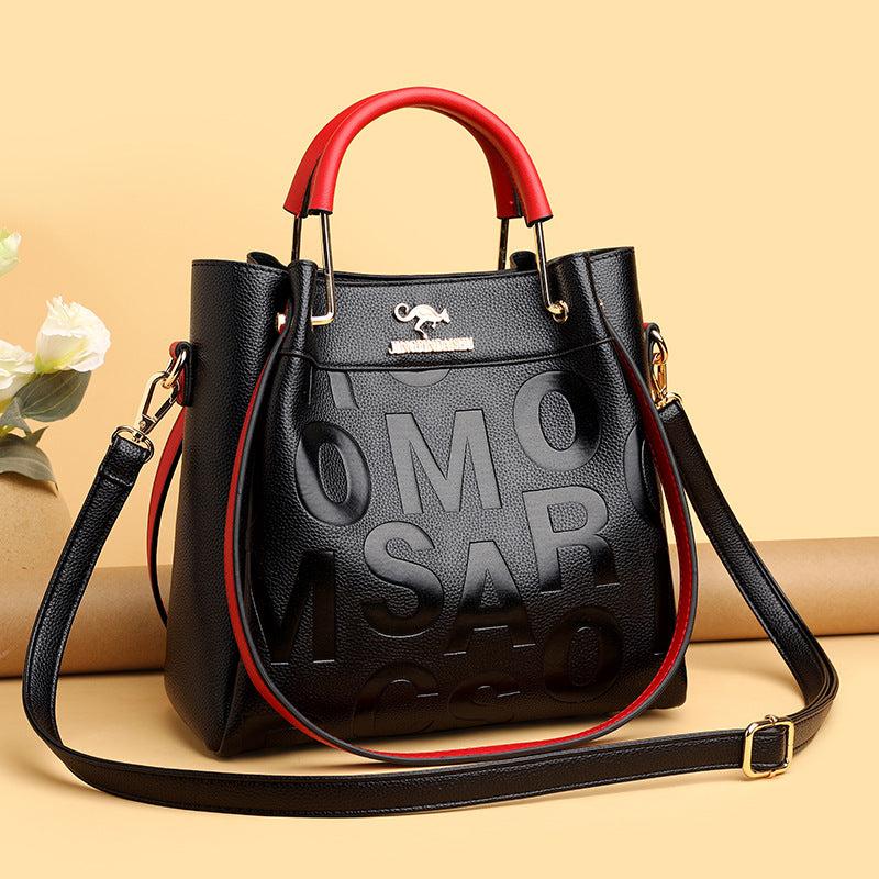 Metal Top Handle Crossbody Bag PU Leather Textured Satchel Bag