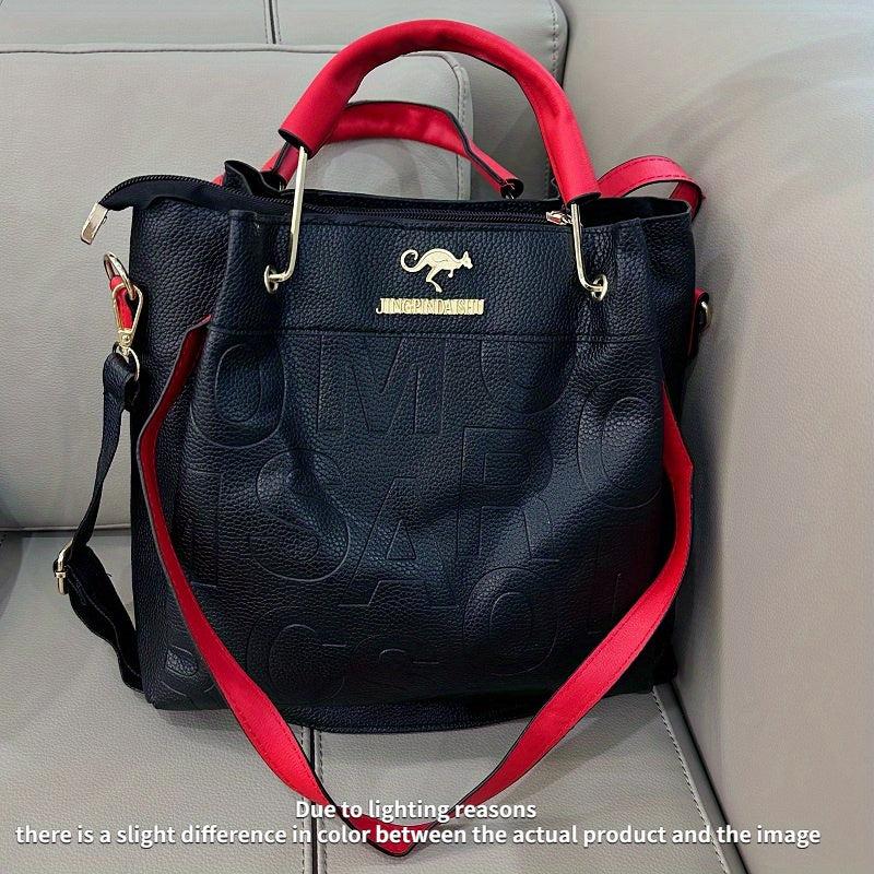 Metal Top Handle Crossbody Bag PU Leather Textured Satchel Bag