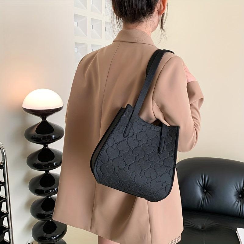 Heart Pattern Square Shoulder Bag Portable Handbag Shopping Bag