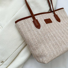 Minimalist Straw Shoulder Bag Summer Storage Woven Bag Office Bag