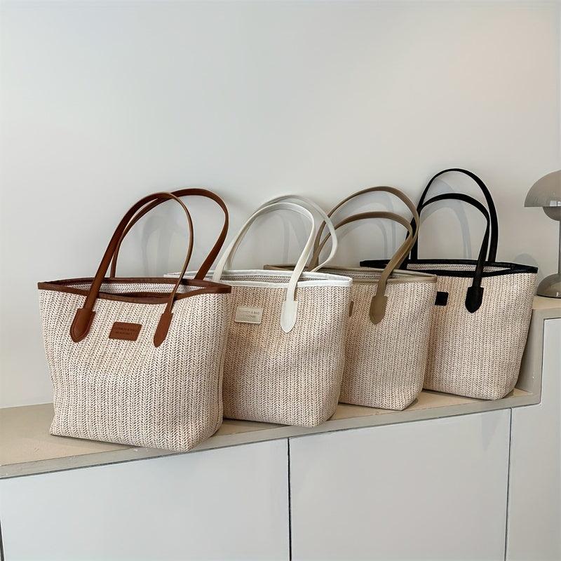 Minimalist Straw Shoulder Bag Summer Storage Woven Bag Office Bag