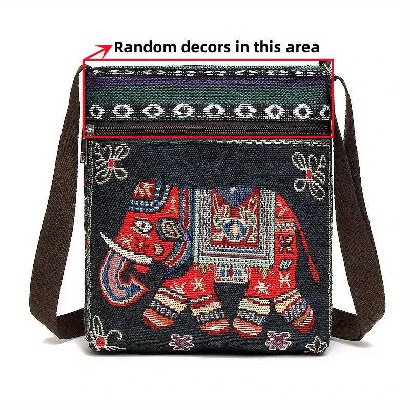 Animal Embroidery Canvas Square Bag Zipper Shoulder Phone Bag
