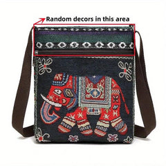 Animal Embroidery Canvas Square Bag Zipper Shoulder Phone Bag