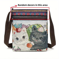Animal Embroidery Canvas Square Bag Zipper Shoulder Phone Bag