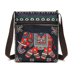 Animal Embroidery Canvas Square Bag Zipper Shoulder Phone Bag