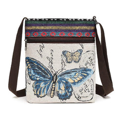 Animal Embroidery Canvas Square Bag Zipper Shoulder Phone Bag