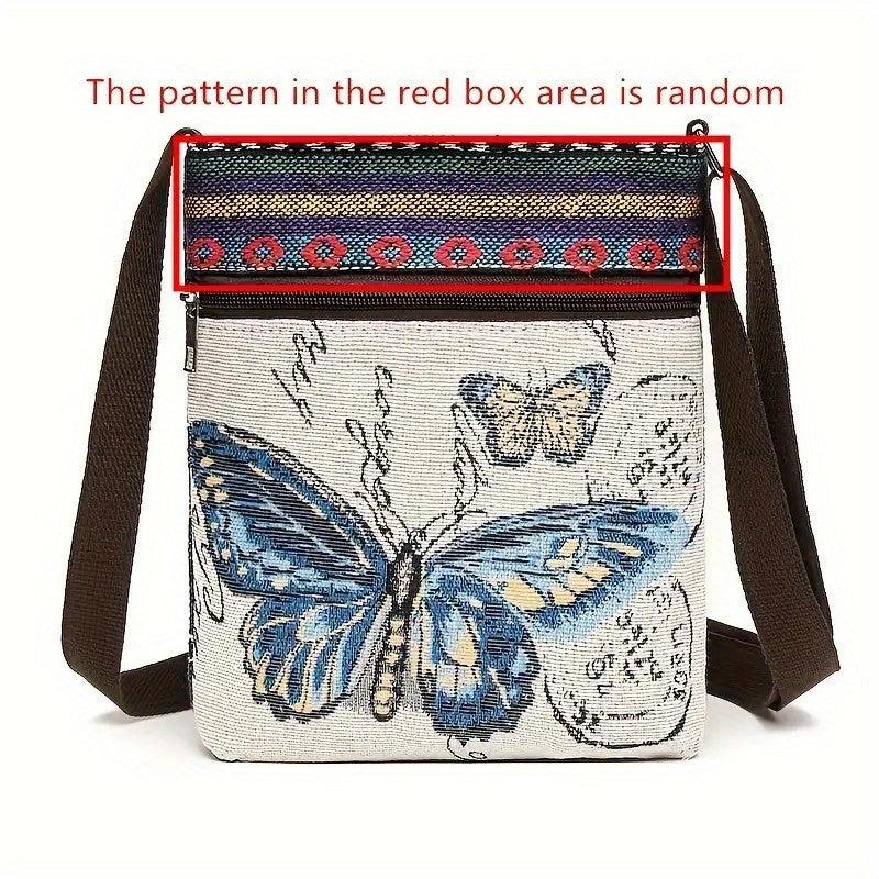 Animal Embroidery Canvas Square Bag Zipper Shoulder Phone Bag