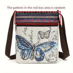 Animal Embroidery Canvas Square Bag Zipper Shoulder Phone Bag