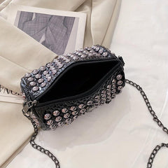 Studded Decor Crossbody Bag Chain Shoulder Bag Tassel Purse