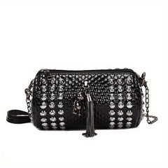 Studded Decor Crossbody Bag Chain Shoulder Bag Tassel Purse