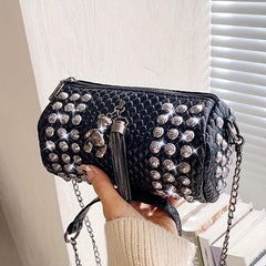 Studded Decor Crossbody Bag Chain Shoulder Bag Tassel Purse