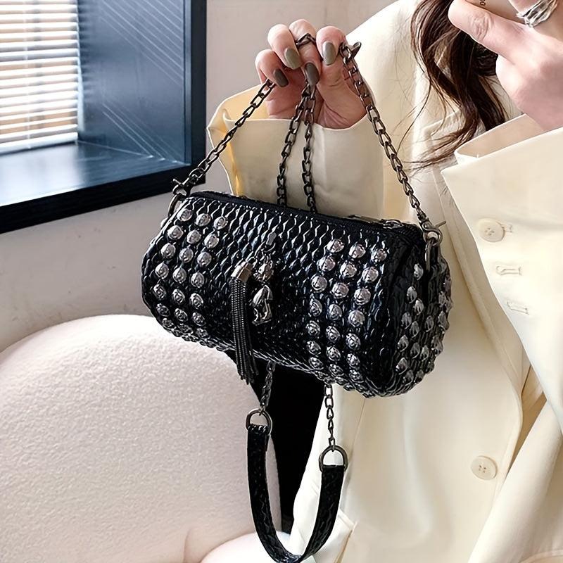 Studded Decor Crossbody Bag Chain Shoulder Bag Tassel Purse
