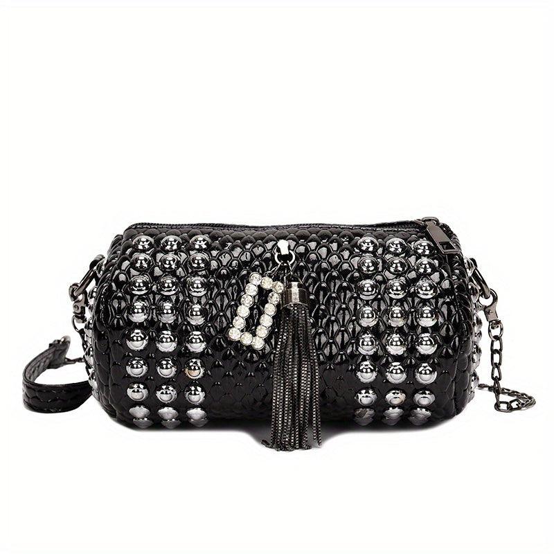 Studded Decor Crossbody Bag Chain Shoulder Bag Tassel Purse