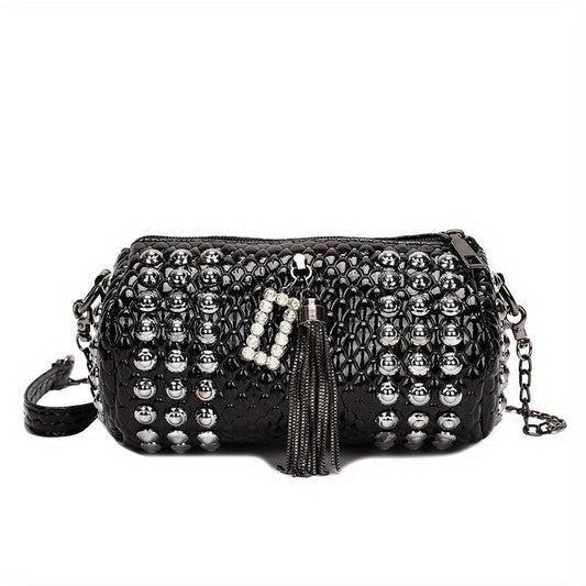 Studded Decor Crossbody Bag Chain Shoulder Bag Tassel Purse