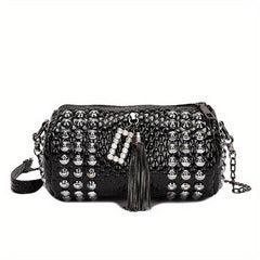 Studded Decor Crossbody Bag Chain Shoulder Bag Tassel Purse