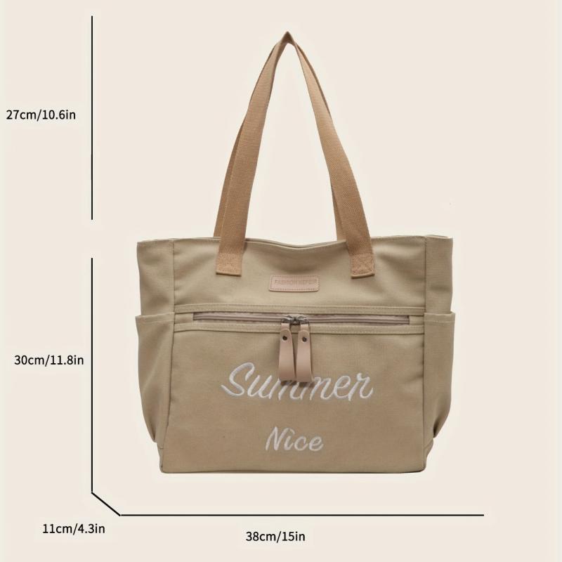 Vintage Canvas Shoulder Bag Letter Embroidery Tote Bag