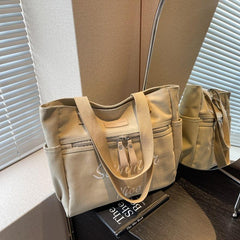 Vintage Canvas Shoulder Bag Letter Embroidery Tote Bag
