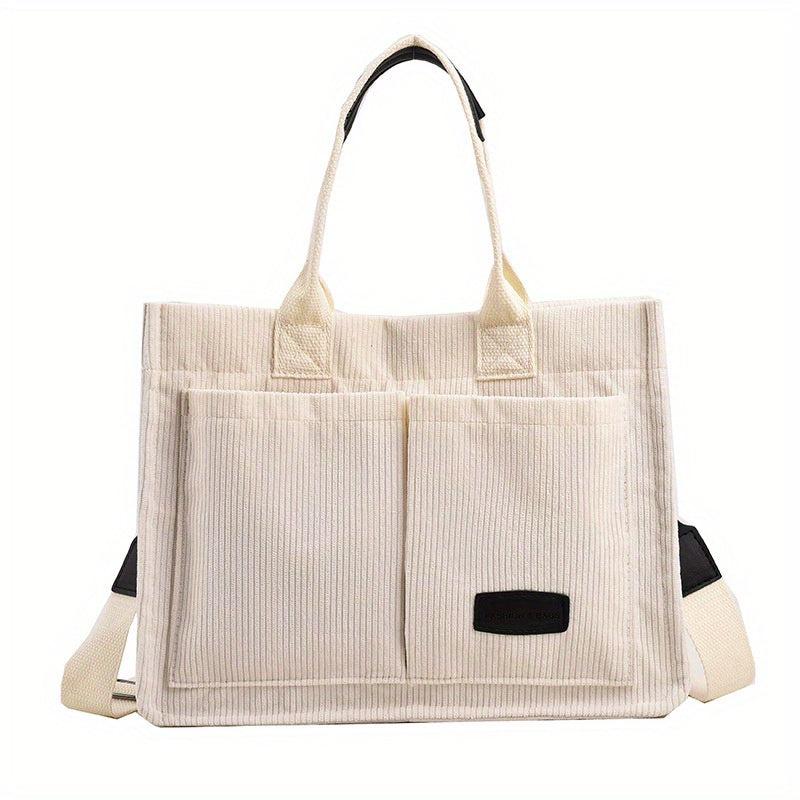 Large Capacity Corduroy Tote Bag Casual Pockets Handbag Crossbody Bag