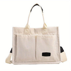 Large Capacity Corduroy Tote Bag Casual Pockets Handbag Crossbody Bag