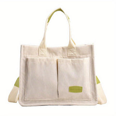 Large Capacity Corduroy Tote Bag Casual Pockets Handbag Crossbody Bag