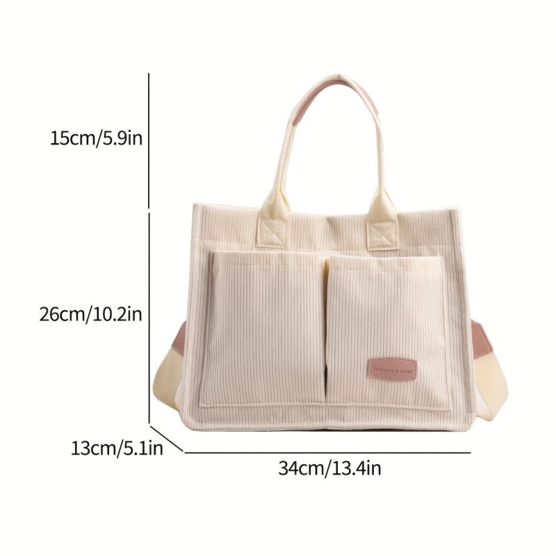Large Capacity Corduroy Tote Bag Casual Pockets Handbag Crossbody Bag