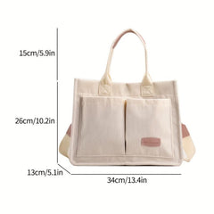 Large Capacity Corduroy Tote Bag Casual Pockets Handbag Crossbody Bag