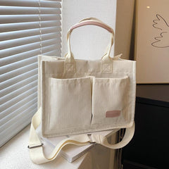 Large Capacity Corduroy Tote Bag Casual Pockets Handbag Crossbody Bag