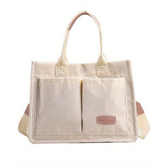Large Capacity Corduroy Tote Bag Casual Pockets Handbag Crossbody Bag
